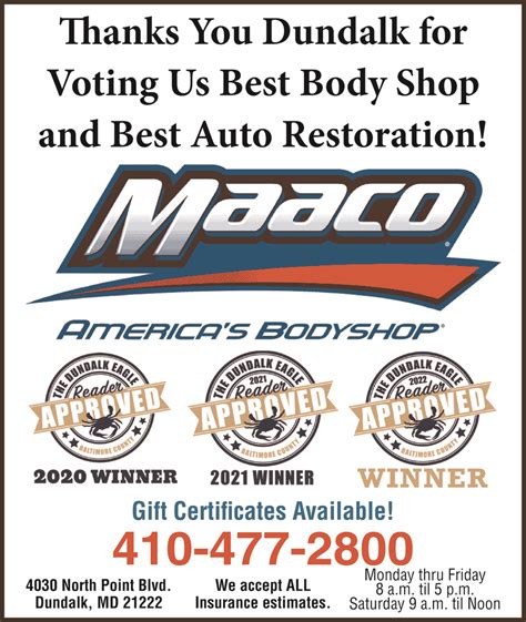Body shop maaco - An independently owned and operated Maaco Collision Repair and Auto Painting franchisee is looking for an experienced Auto Body Repair Technician with a strong focus on quality and production. 5 years of experience and having own tools is preferred. I-Car and OE certifications are preferred. Dependability and ability to adapt are also necessary ...